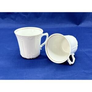 Tirschenreuth BARONESSE WHITE Coffee Mugs Set of 2 Hutschenreuther Stamp Germany